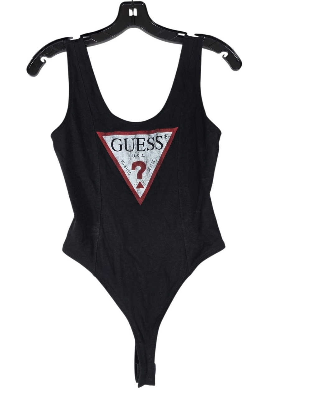 GUESS Black Bodysuit with Red Triangle Classic Logo